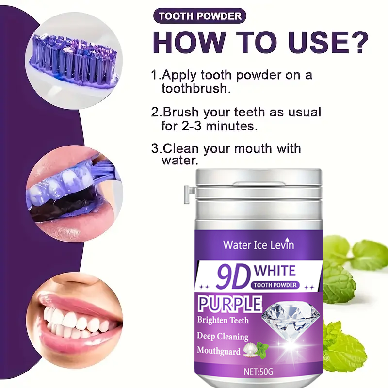 9D White Purple Toothpowder. B - Teeth Whitening Instant review and price